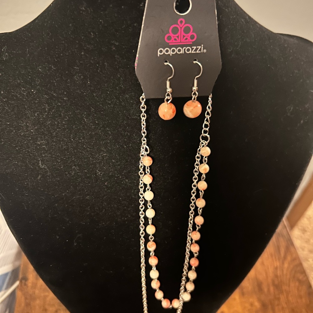 Paparazzi Coral and‎ Silver Necklace Set